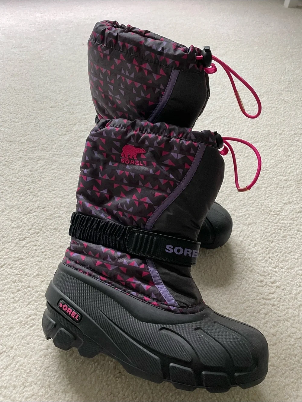 Sorel Youth 3 Flurry Print Winter Boots Pink Gray Girls